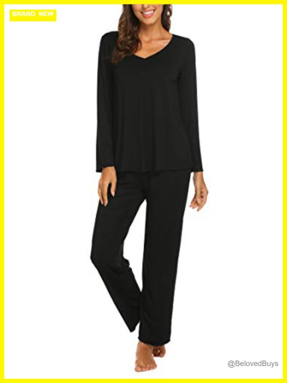 Women's Long Sleeve V-Neck Pleated Top & Pants Pajama Set Loungewear
